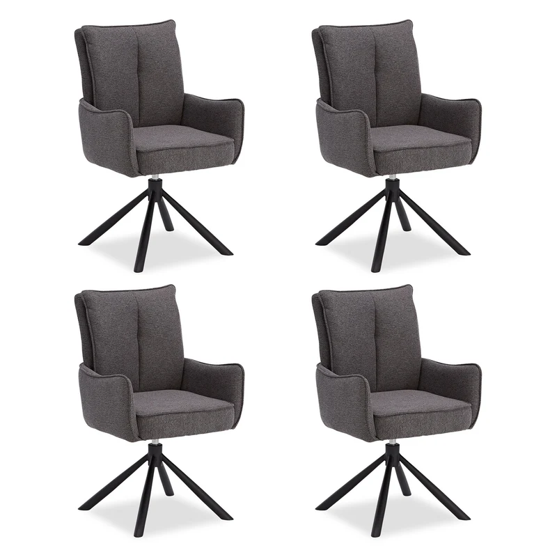 Polsterstuhl Stoff Anthrazit | 4er-Set | drehbar | mit Armlehnen | Küche Esszimmer Büro