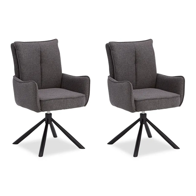 Polsterstuhl Stoff Anthrazit | 2er-Set | drehbar | mit Armlehnen | Küche Esszimmer Büro
