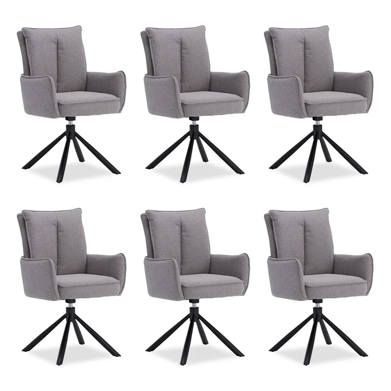 Polsterstuhl Stoff Grau | 6er-Set | drehbar | mit Armlehnen | Küche Esszimmer Büro