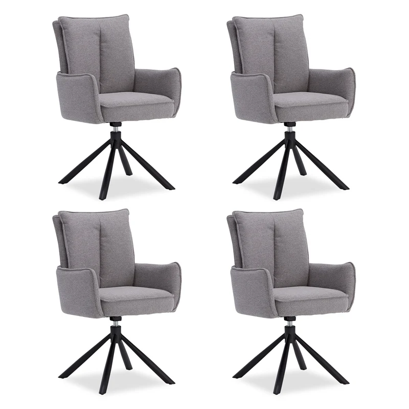 Polsterstuhl Stoff Grau | 4er-Set | drehbar | mit Armlehnen | Küche Esszimmer Büro