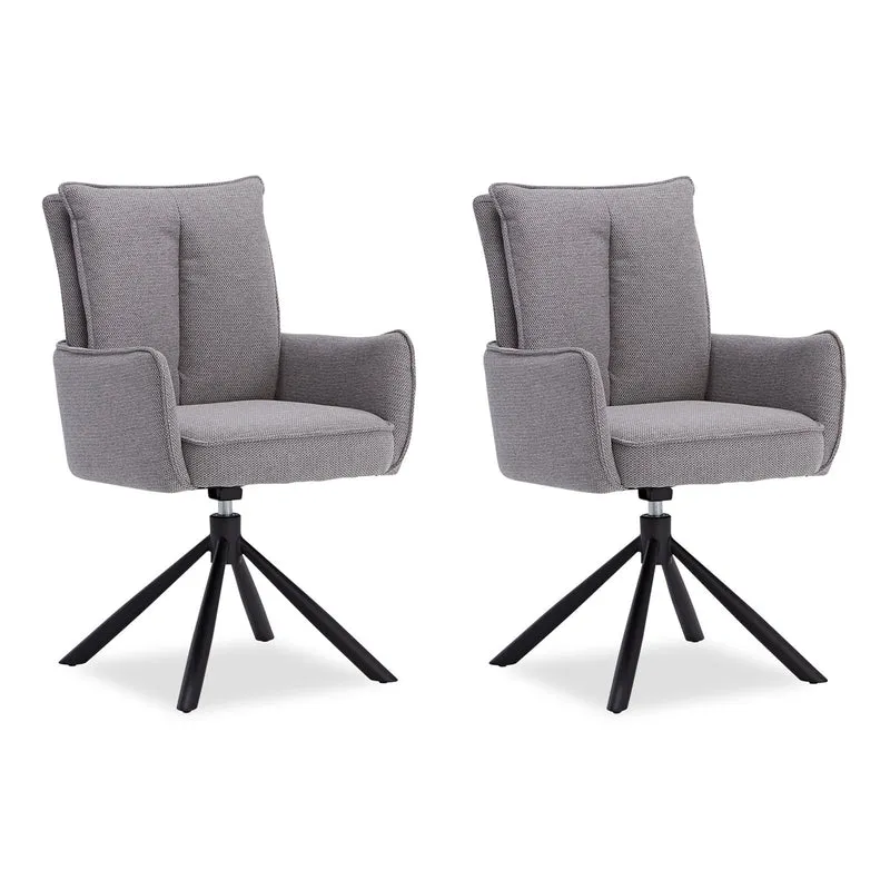 Polsterstuhl Stoff Grau | 2er-Set | drehbar | mit Armlehnen | Küche Esszimmer Büro