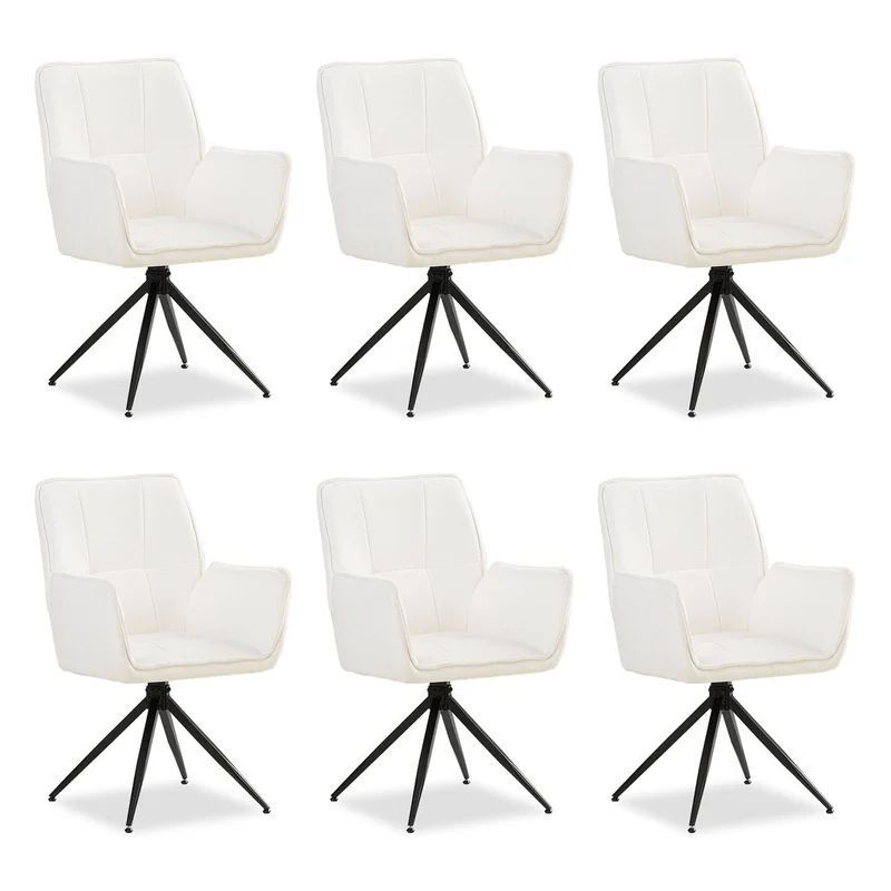 Polsterstuhl Chenille Wolle Weiss | 6er Set | drehbar | mit Armlehnen | Küche Esszimmer Büro