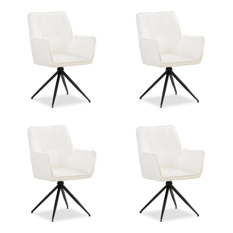 Polsterstuhl Chenille Wolle Weiss | 4er Set | drehbar | mit Armlehnen | Küche Esszimmer Büro
