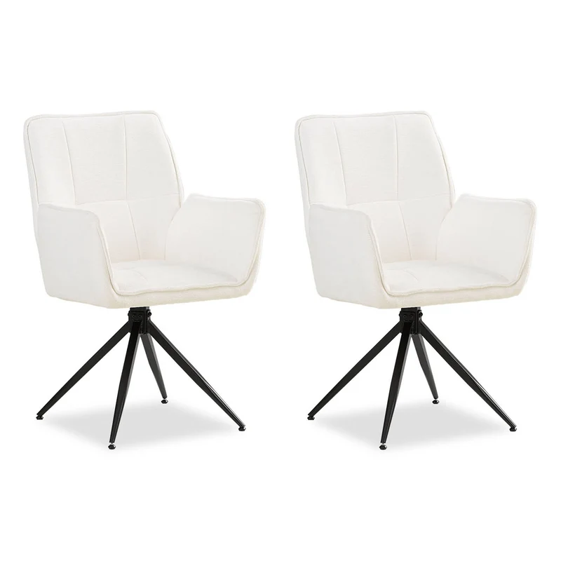 Polsterstuhl Chenille Wolle Weiss | 2er Set | drehbar | mit Armlehnen | Küche Esszimmer Büro