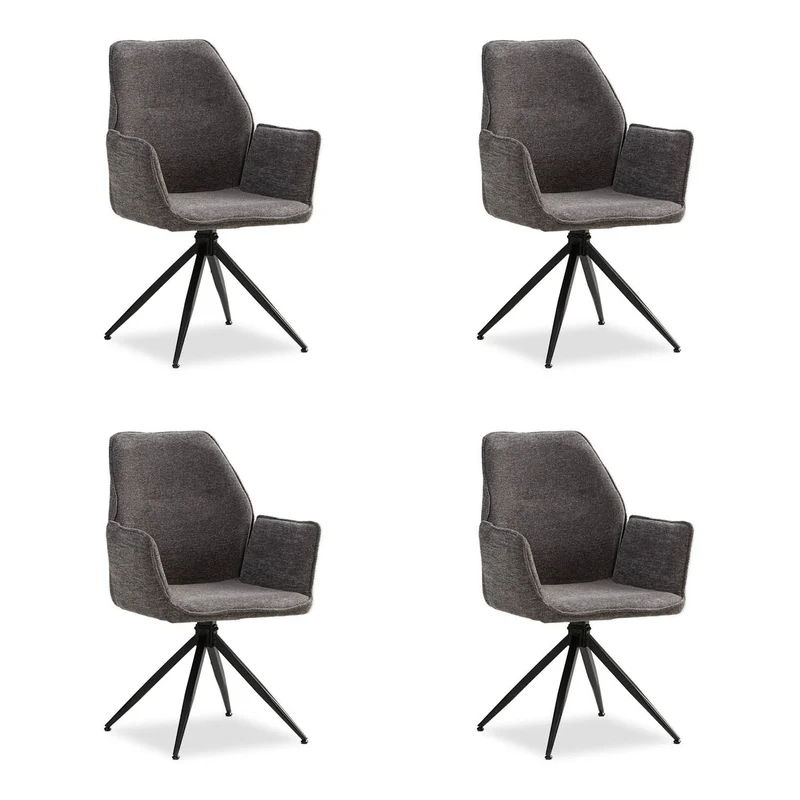 Polsterstuhl Chenille Wolle Grau | 4er Set | drehbar | mit Armlehnen | Küche Esszimmer Büro