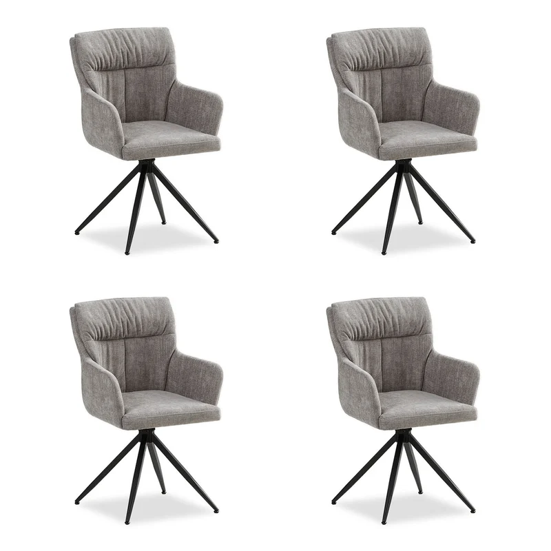 Polsterstuhl Leinen Grau | 4er Set | drehbar | mit Armlehnen | Küche Esszimmer Büro