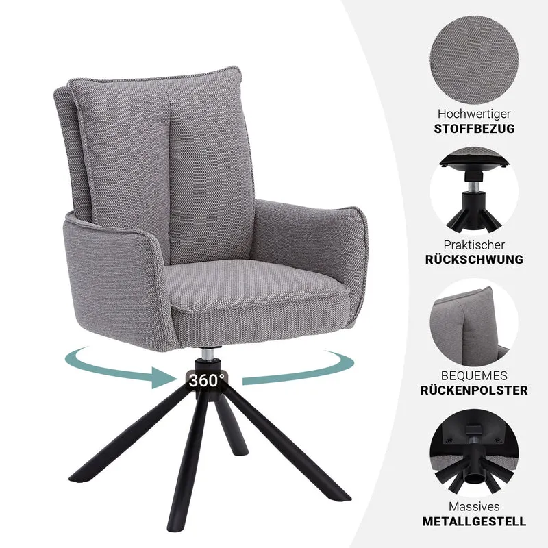 Polsterstuhl Stoff Grau | einzeln | drehbar | mit Armlehnen | Küche Esszimmer Büro