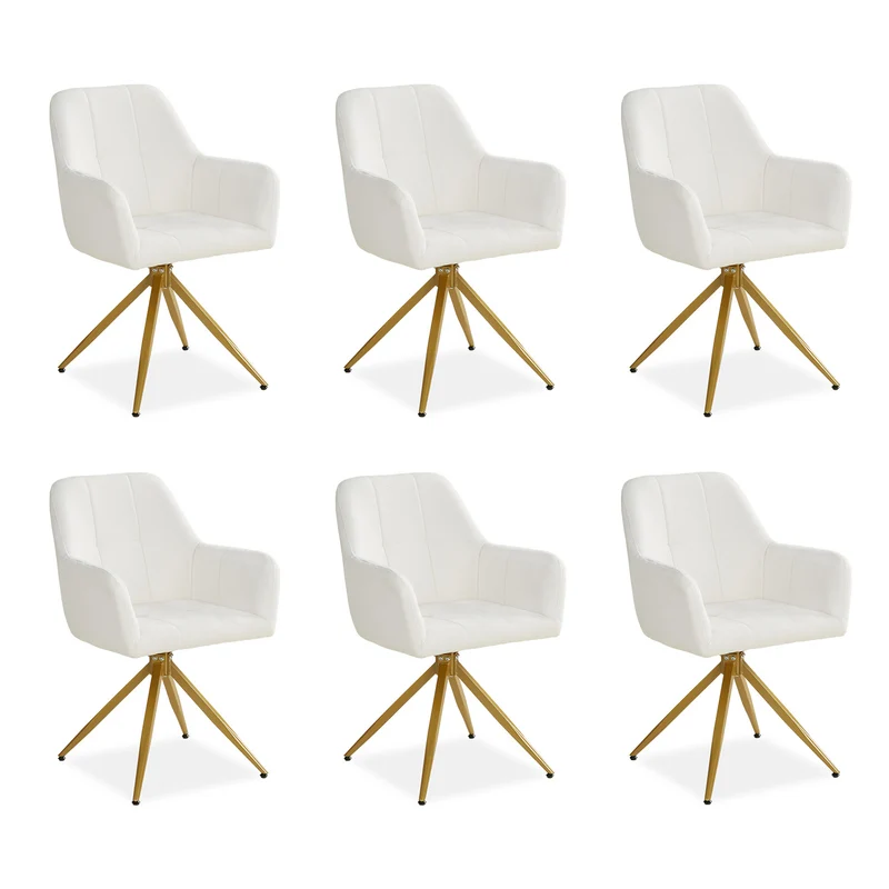 Polsterstuhl Bouclé Beige | 6er Set | drehbar | mit Armlehnen | Küche Esszimmer Büro