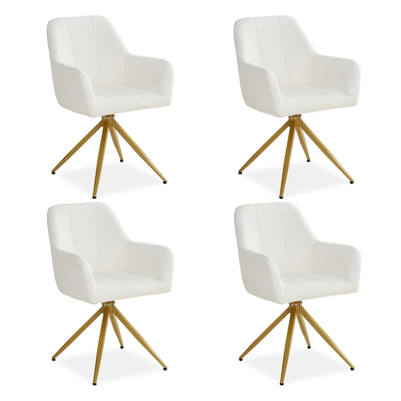 Polsterstuhl Bouclé Beige | 4er Set | drehbar | mit Armlehnen | Küche Esszimmer Büro