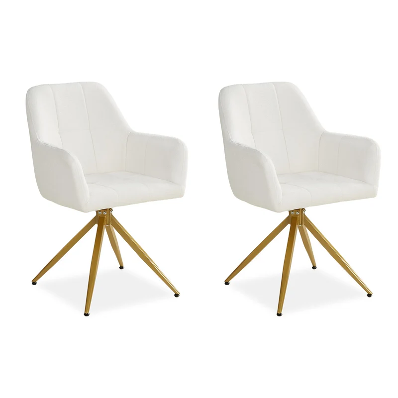 Polsterstuhl Bouclé Beige | 2er Set | drehbar | mit Armlehnen | Küche Esszimmer Büro