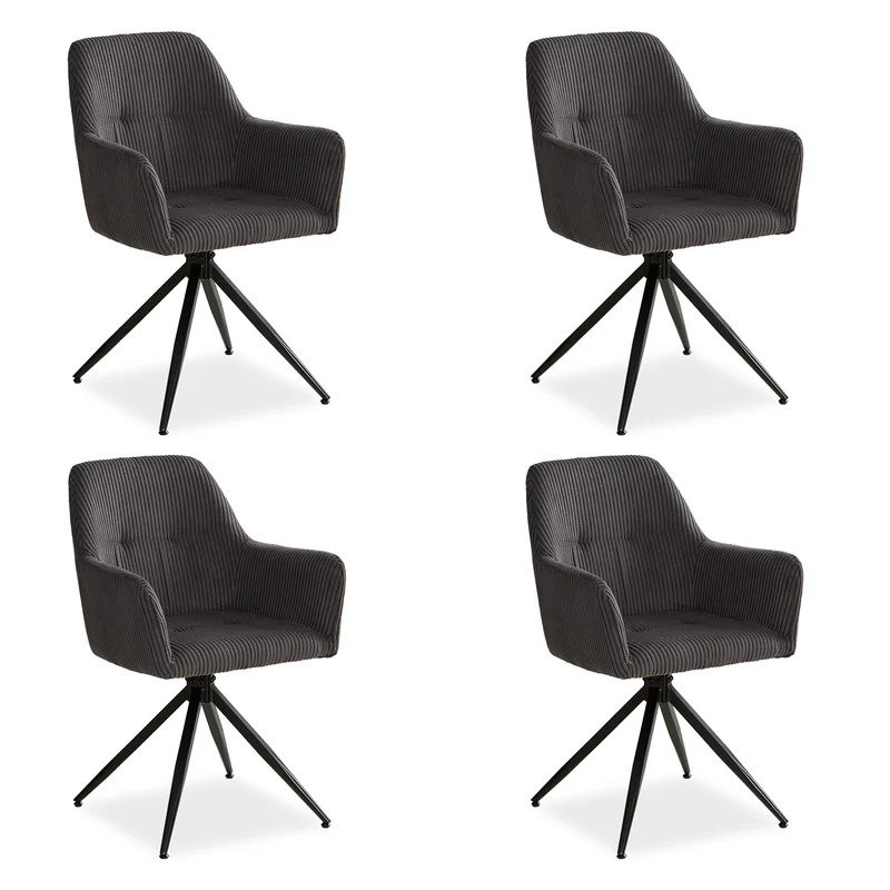 Polsterstuhl Cord Grau | 4er Set | drehbar | mit Armlehnen | Küche Esszimmer Büro