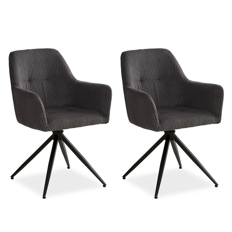 Polsterstuhl Cord Grau | 2er Set | drehbar | mit Armlehnen | Küche Esszimmer Büro