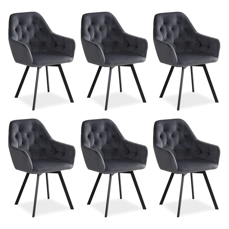 Polsterstuhl Samt Grau | 6er Set | drehbar | mit Armlehnen | Küche Esszimmer Büro