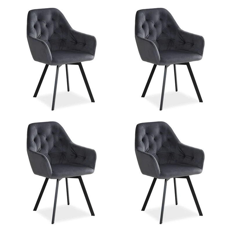 Polsterstuhl Samt Grau | 4er Set | drehbar | mit Armlehnen | Küche Esszimmer Büro