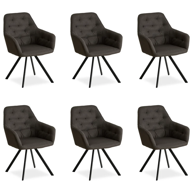 Polsterstuhl Leinen Anthrazit | 6er Set | mit Armlehnen | Küche Esszimmer Büro