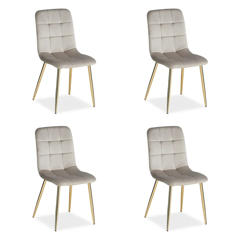 Polsterstuhl Samt Creme | 4er Set | goldene Beine | Küche Esszimmer Büro