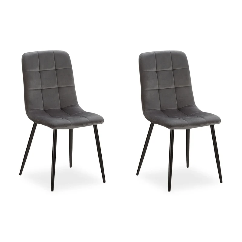 Polsterstuhl Samt Grau | 2er Set | ohne Armlehnen | Küche Esszimmer Büro