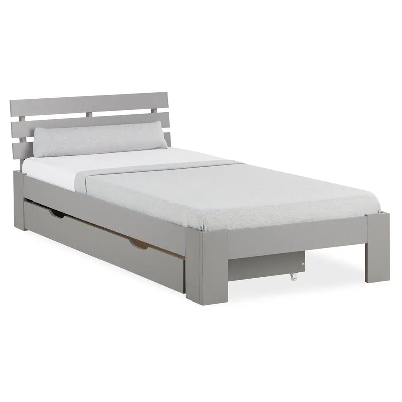 Holzbett 90x200 cm Grau | Einzelbett mit Bettkasten | mit Lattenrost | massiv | Kind Jugend Gast