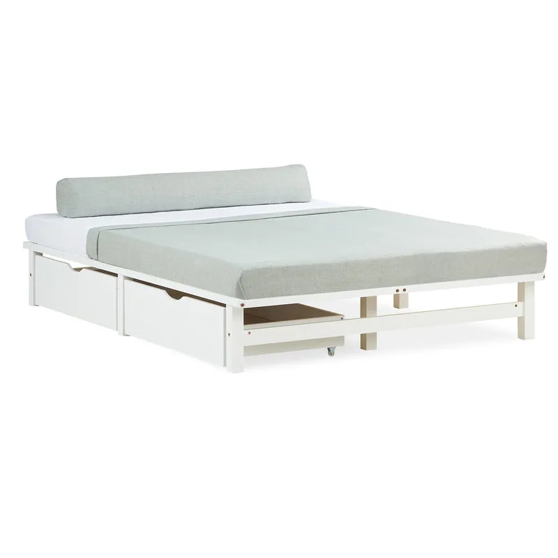 Palettenbett 140x200 cm Weiss | Doppelbett mit Bettkästen | mit Lattenrost | Holz | Kind Jugend Gast