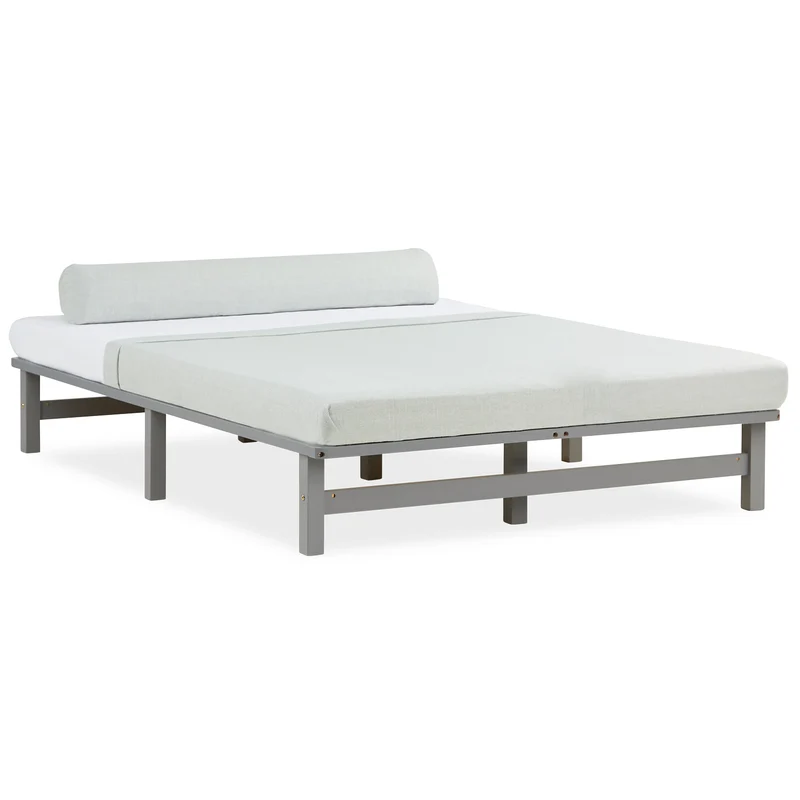 Palettenbett 140x200 cm Grau | Doppelbett | mit Lattenrost | Holz | Kind Jugend Gast