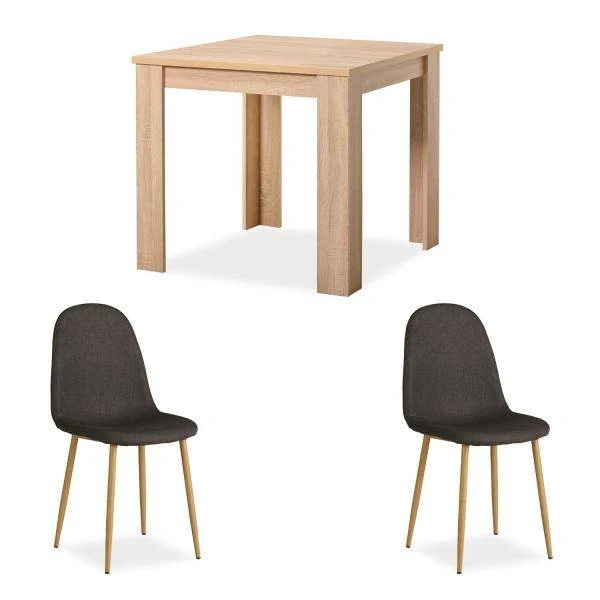 Essgruppe mit 2 Stühlen Esstisch 80x80 cm Esszimmertisch Holz Natur Massiv Polsterstühle Anthrazit