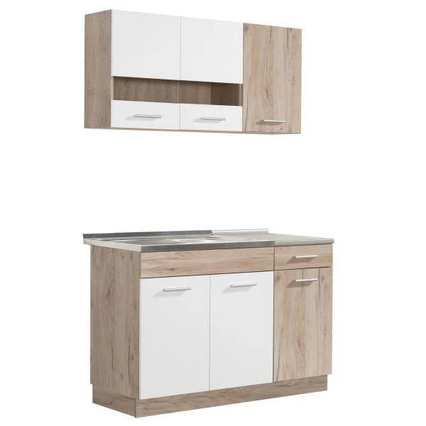 Küchenzeile ohne Geräte Einbauküche Singleküche Küchenschränke 120 cm Eiche Weiss