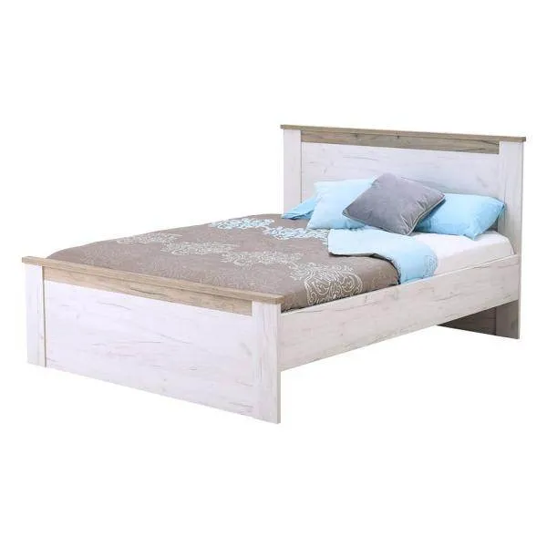 Doppelbett Ehebett Holzbett Gästebett 160x200 cm Bett Eiche Weiss Grau Vintage