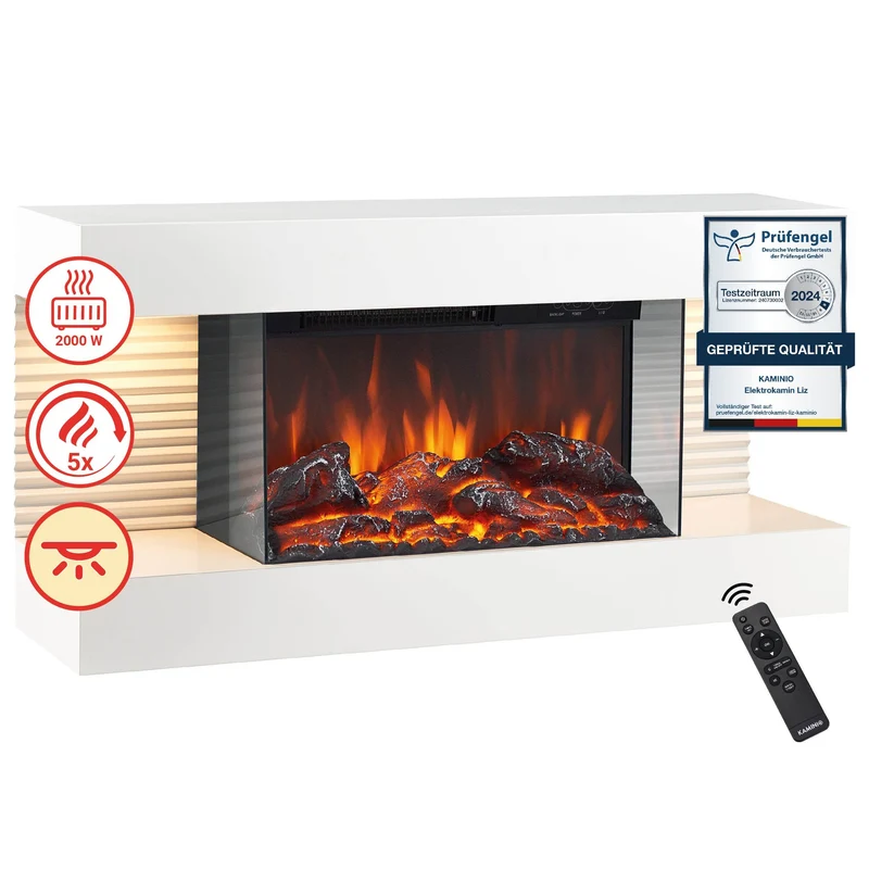 KAMINIO Elektrokamin LIZ - mit Heizung, 3D-Flammeneffekt Weiss