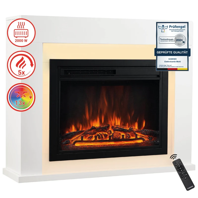 KAMINIO Elektrokamin MATTI Heizung, 3D-Flammeneffekt Weiss