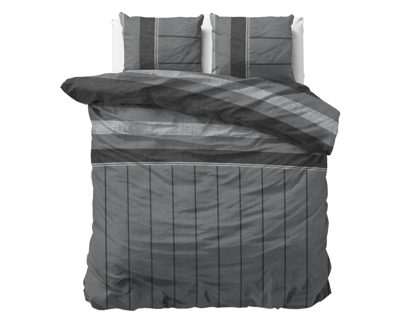 Bettbezug Flanel Stone Stripe Grau 240 x 220
