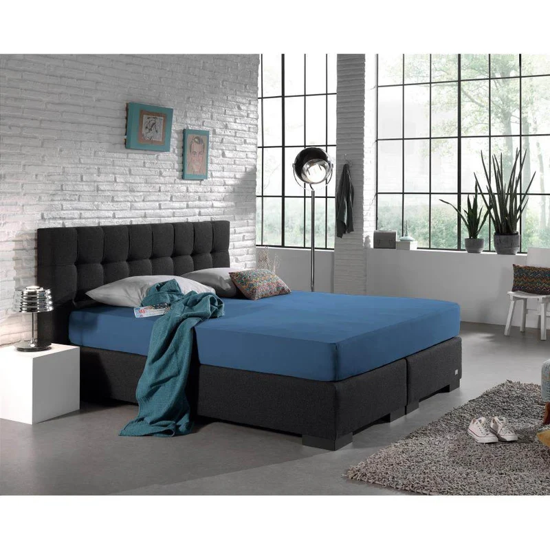 Doppelt Jersey 220 gr. Spannbettlaken Blau 140 x 200/220 cm