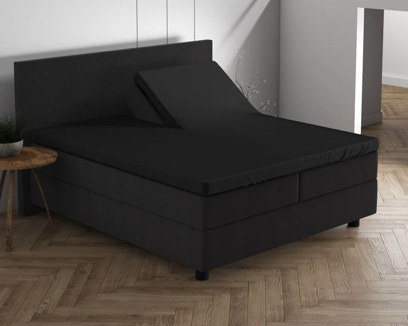 Doppelt Jersey 220 gr. Splittopper Spannbettlaken Schwarz 160 x 200/220 cm