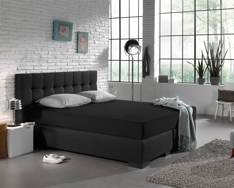 Einzel Jersey 135 gr. Spannbettlaken Schwarz 190/200 x 200/220 cm