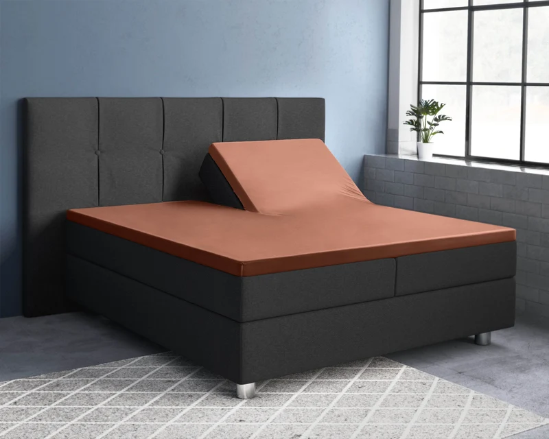 Split-Topper Satin Spannbettlaken Braun 180 x 220 cm