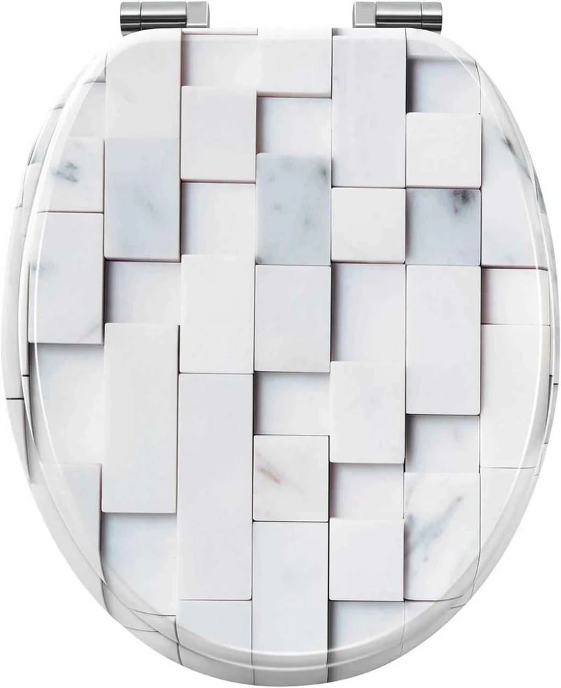 Toilettendeckel mit Absenkautomatik, WC Sitz O Form, aus MDF, Mosaik
