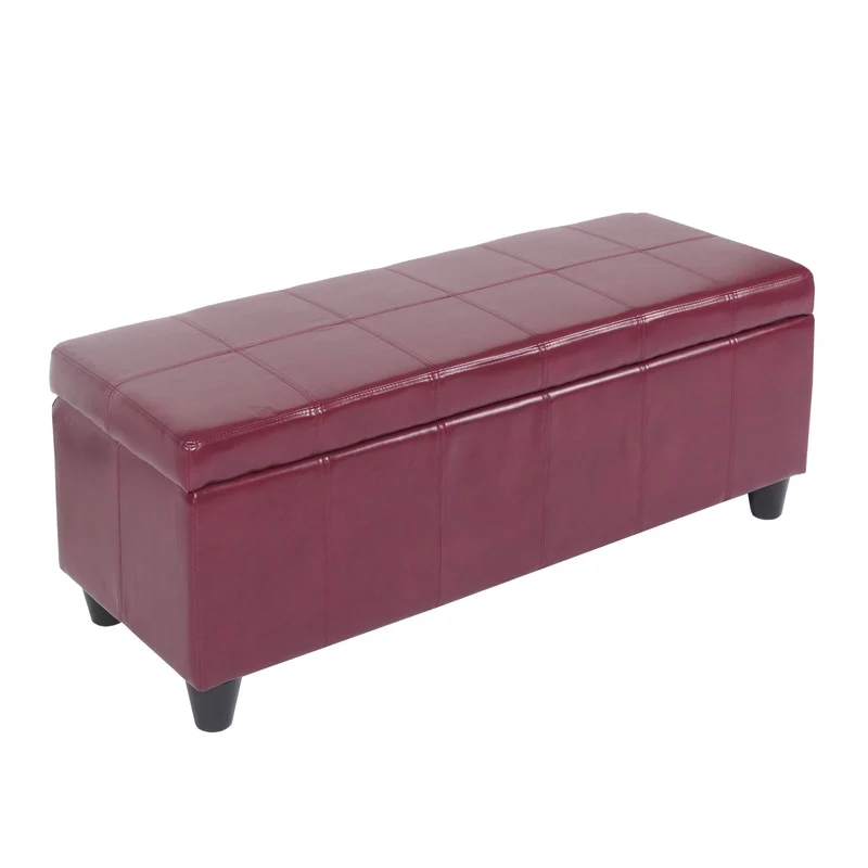 Bank Sitzbank MIT Aufbewahrung Kriens Leder + Kunstleder 112x45x45cm ~ rot