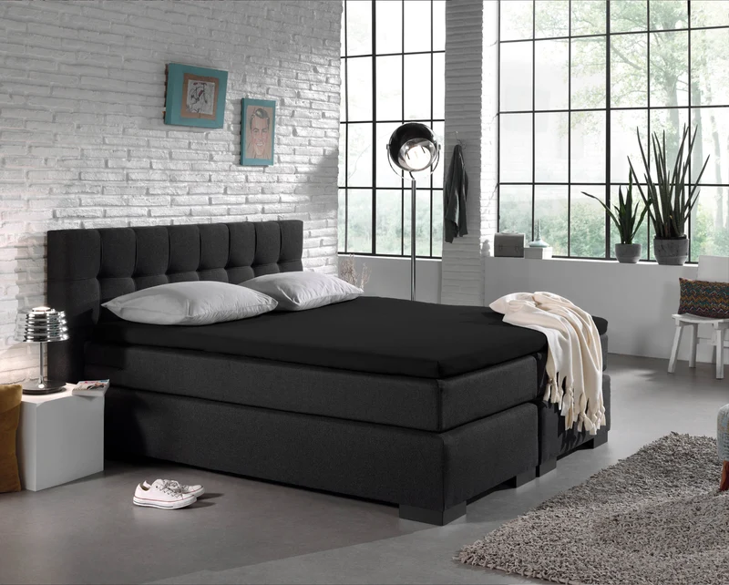 Jersey Topper Spannbettlaken Schwarz 160 x 200/220 cm