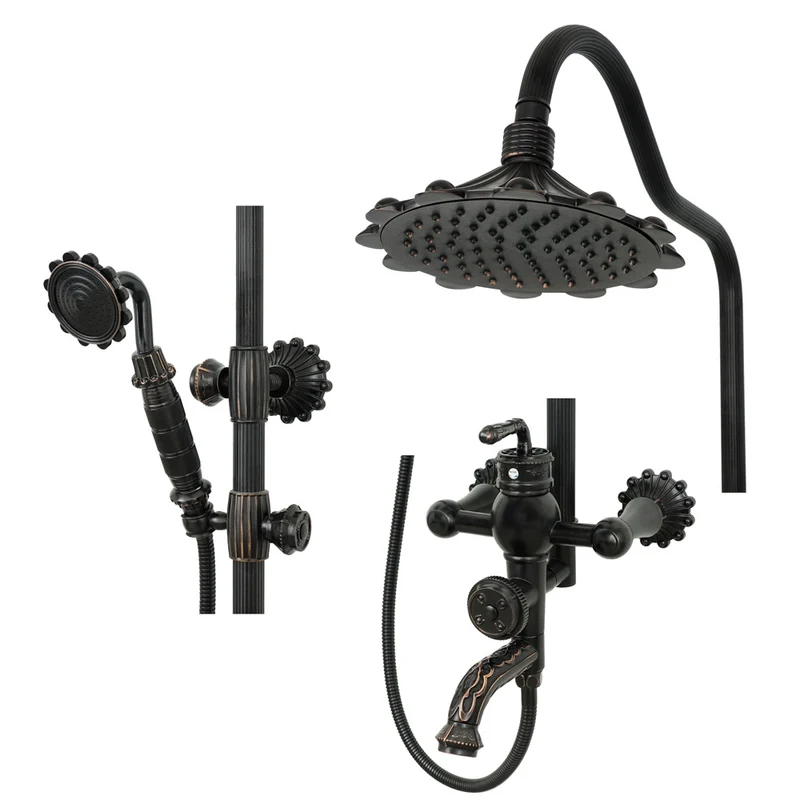 Antiker Messing-Duschhahn BLUME Schwarz