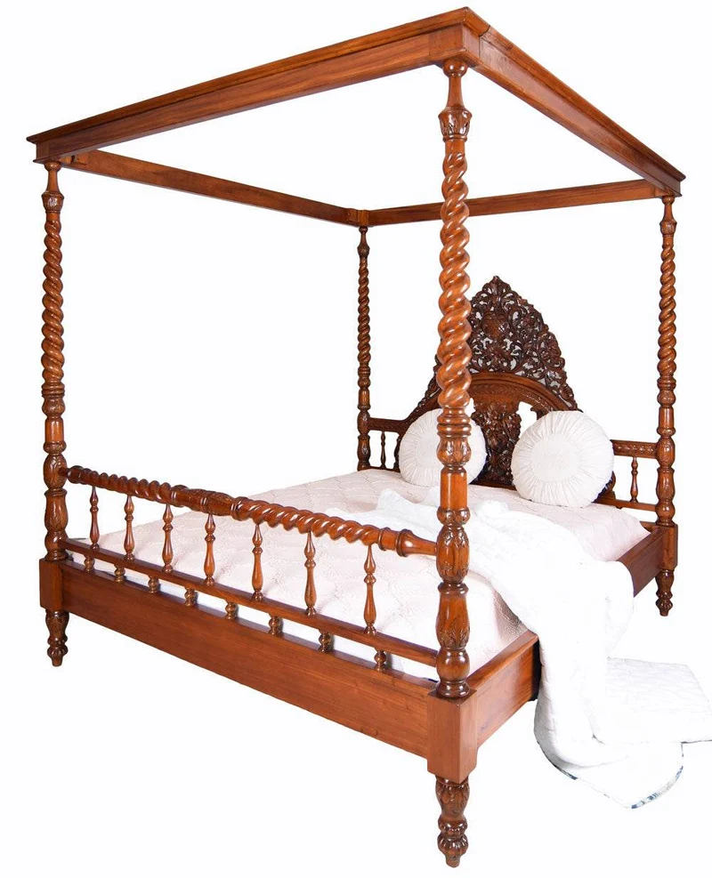 XXL Himmelbett Mahagoni Doppelbett Antik Ehebett Massivholz 180x200cm