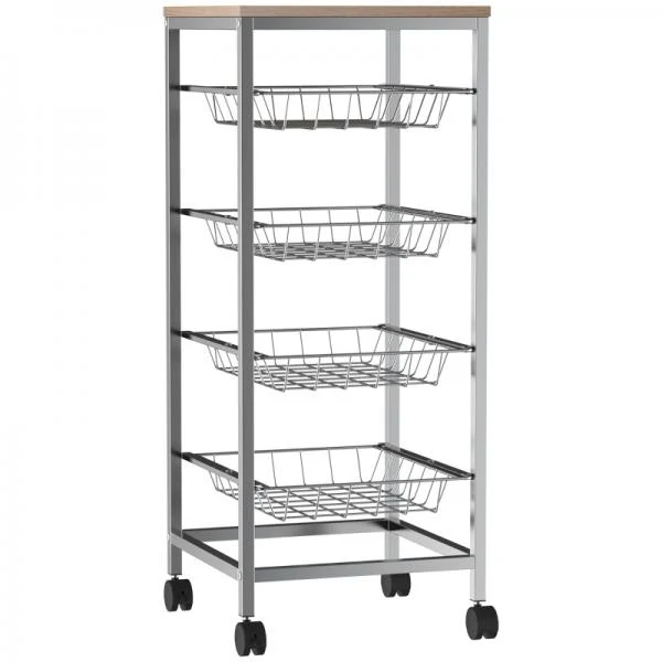 Küchenwagen Rollwagen 4-stöckig rollbar Weiss