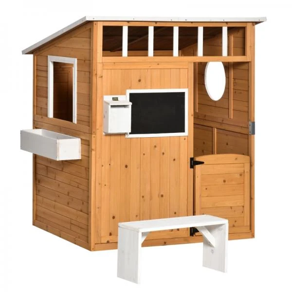 Spielhaus Holz Kinderspielhaus Briefkasten Outdoor Gartenspielhaus mit Blumentopfrack
