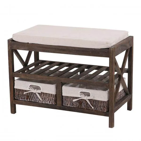 Schuhregal Sitzbank Schuhablage, Shabby-Look Vintage 45x65x34cm braun