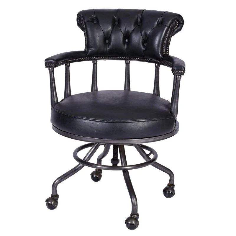 Bürostuhl Chesterfield Echtleder Schwarz