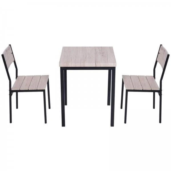3-teilige Essgruppe Holztisch Naturholzoptik + Schwarz