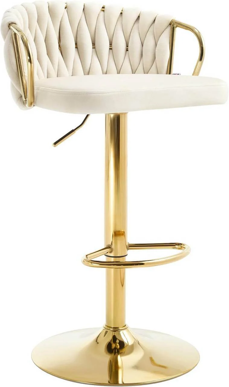Barhocker Samtstuhl Fussstütze Gold Creme