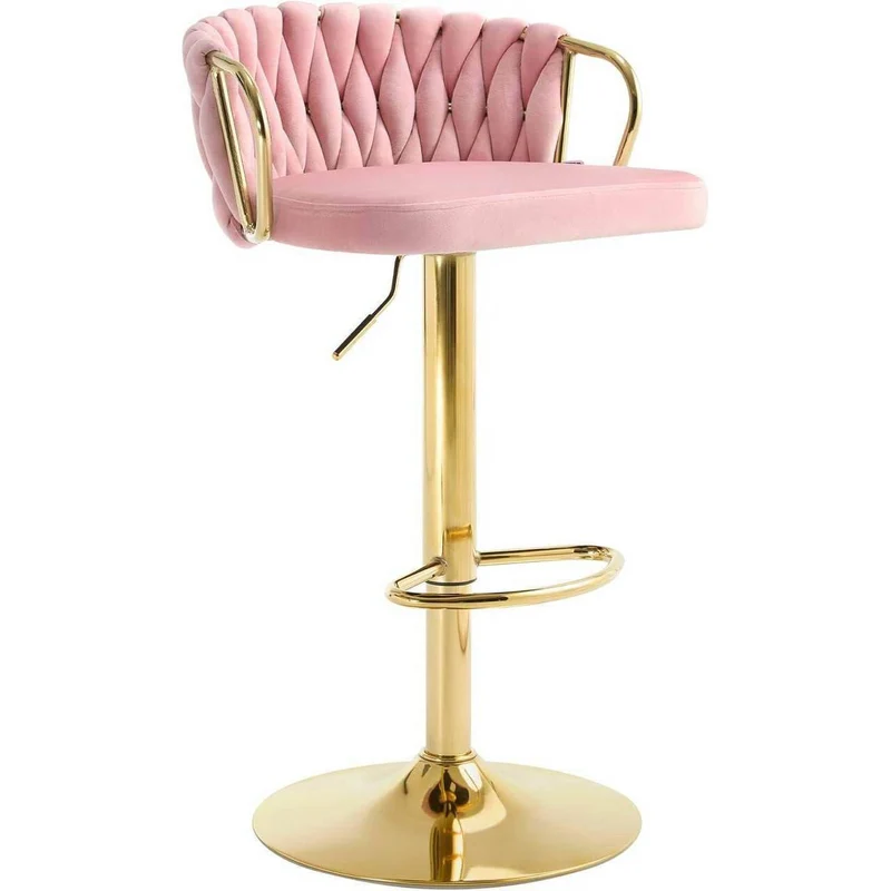 Barhocker Samtstuhl Fussstütze Gold Rosa