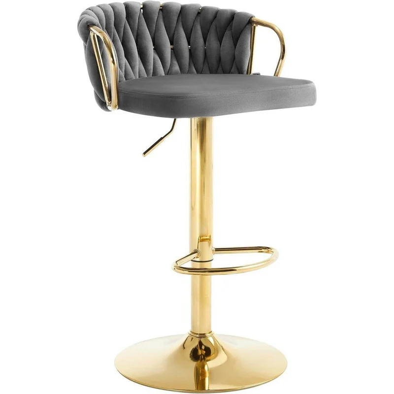 Barhocker Samtstuhl Fussstütze Gold Dunkelgrau