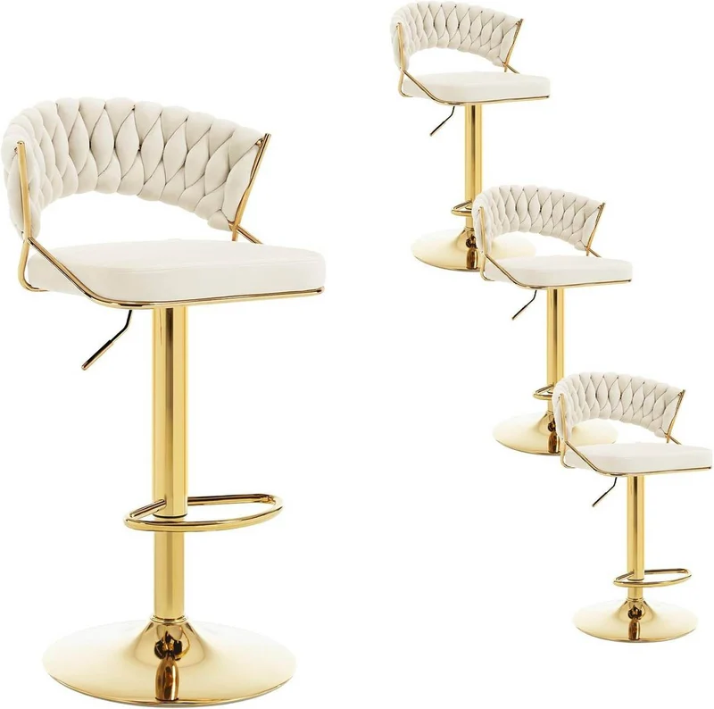 4x Barhocker höhenverstellbar Samt Metall Gold Creme