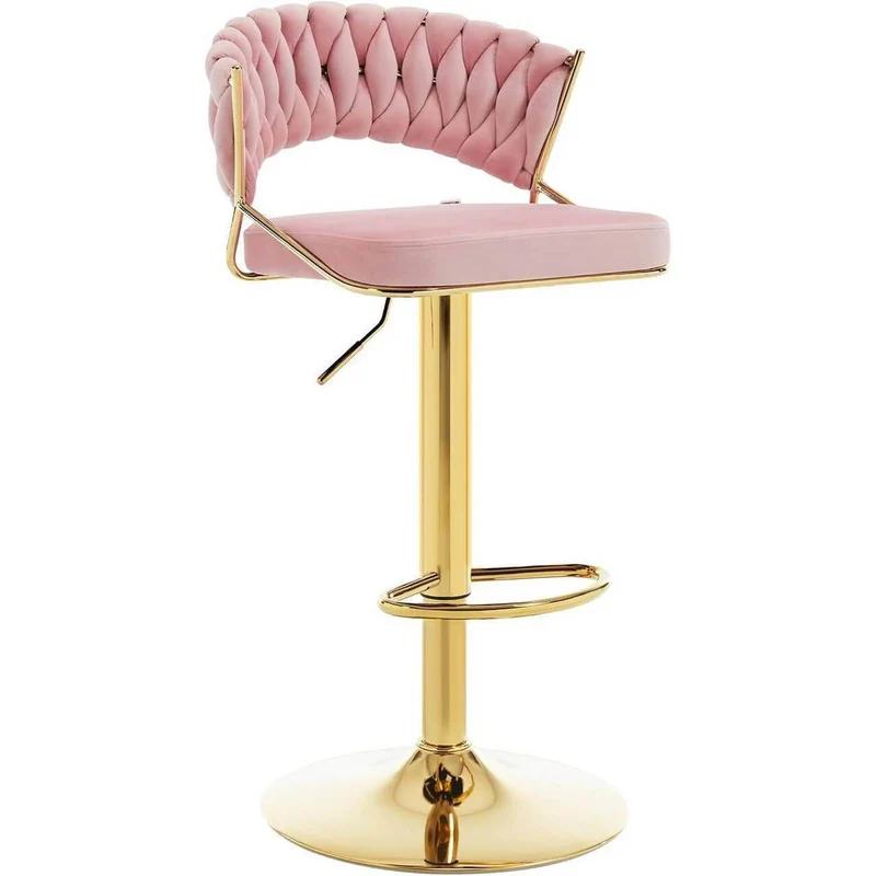 Barhocker höhenverstellbar Samt Metall Gold Rosa