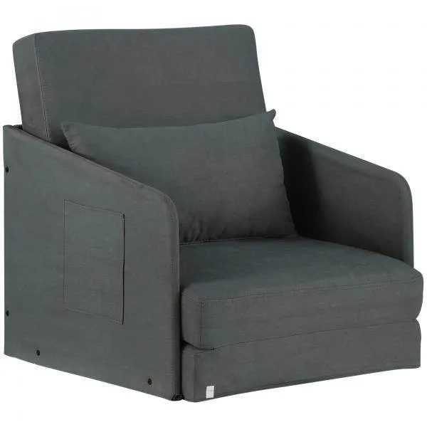 Schlafsofa Sofabett Waschbarer Bezug 2 Seitentaschen Kissen Metall Grau